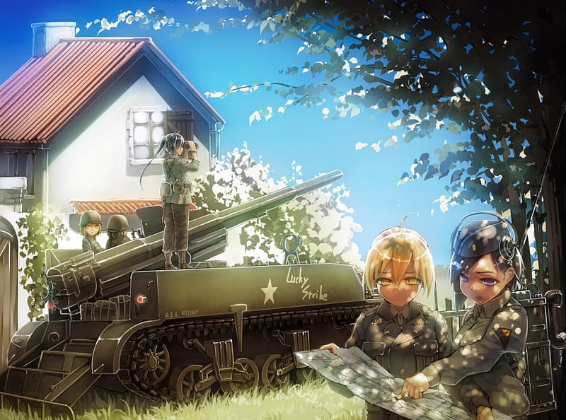 Anime, green, army, artillery, us, HD wallpaper