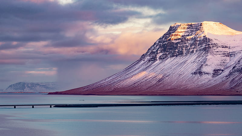 mountain, snowy, fjord, coast, landscape, HD wallpaper