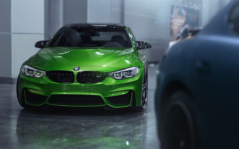 BMW M4, green sports coupe, tuning M4, front view, exterior, German sports cars, BMW, HD wallpaper