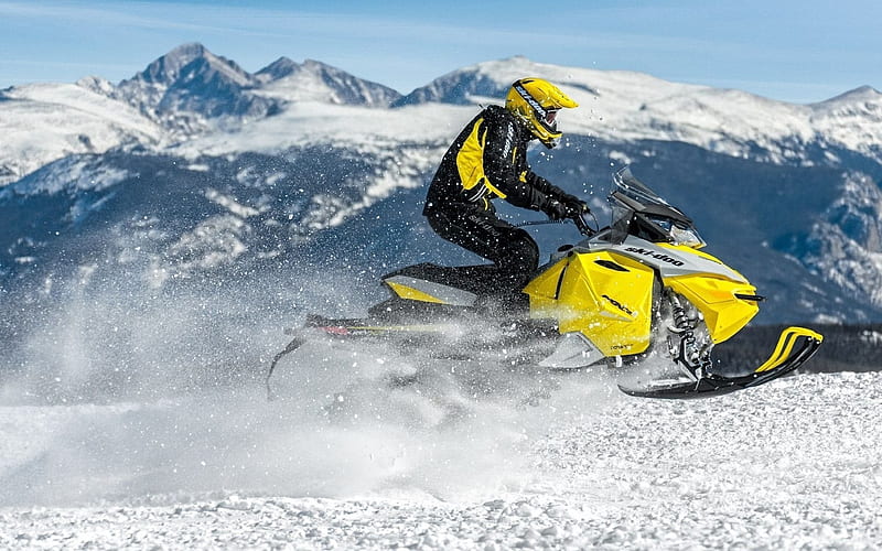 jump, snow, snowmobile, mountains, ski-doo mxz, HD wallpaper