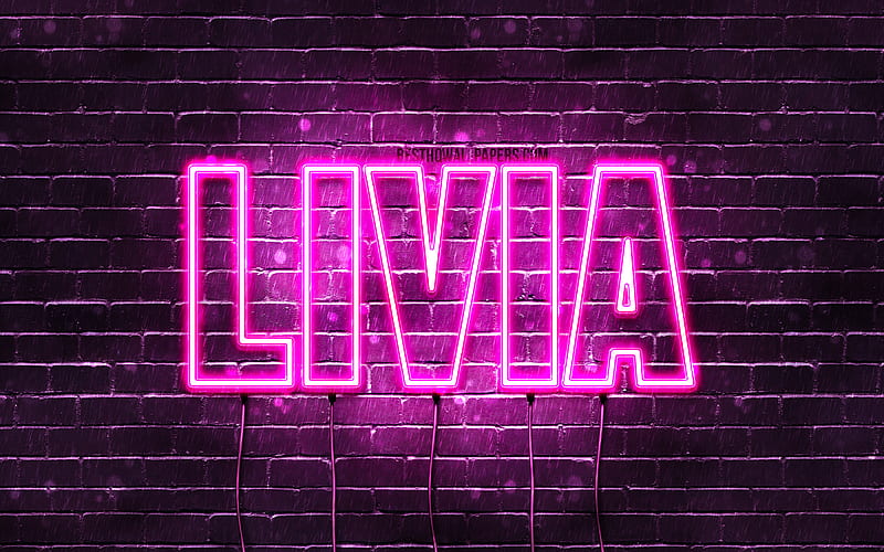 Livia with names, female names, Livia name, purple neon lights, horizontal text, with Livia name, HD wallpaper