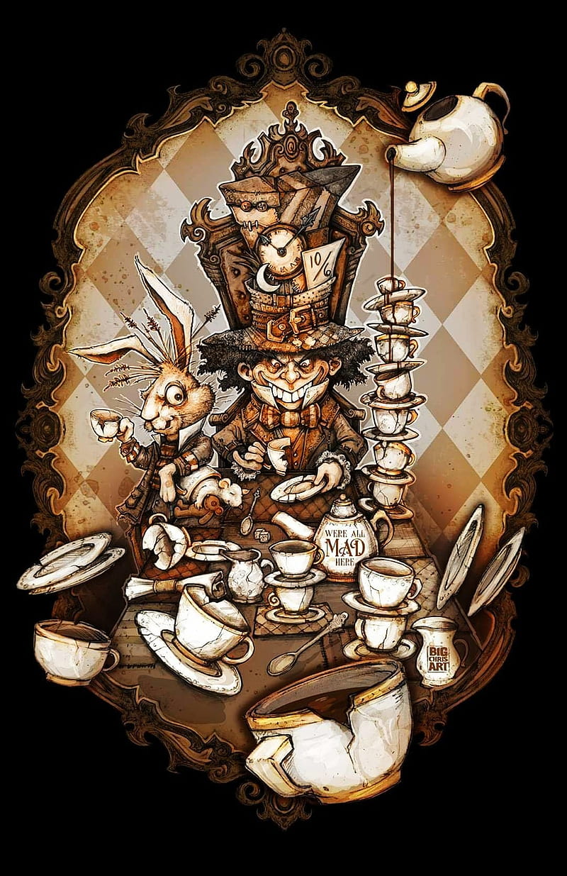 Hatter , alice, alice in wonderland, fan art, mad hatter, tea, tea time, wonderland, HD phone wallpaper