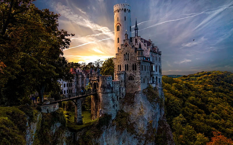 Lichtenstein Castle, Fairy-tale castle, Honau, old castle, old tower, Germany, HD wallpaper