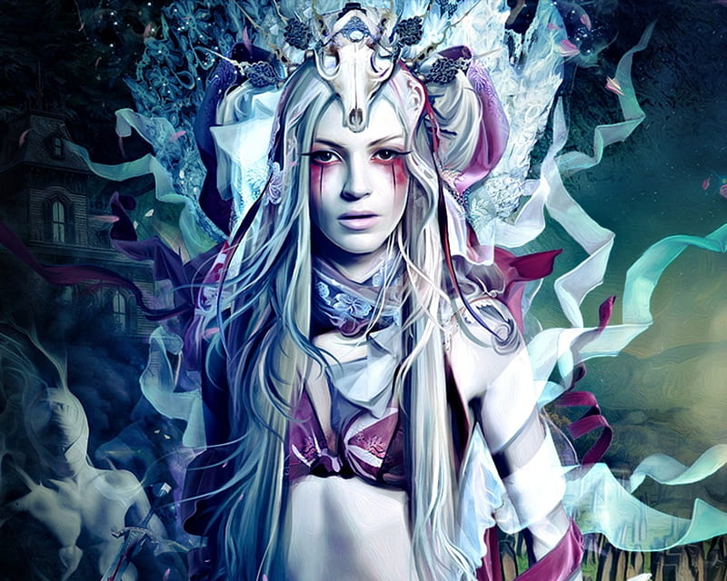 Morufiana, yayashin, legend of the cryptids, game, woman, fantasy, girl, green, white, pink, bruno wagner, blue, HD wallpaper