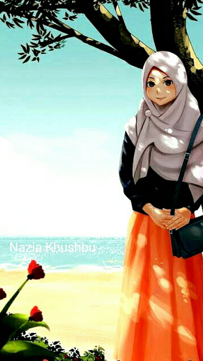 beach hijabi, girl, muslimah, ocean, HD phone wallpaper