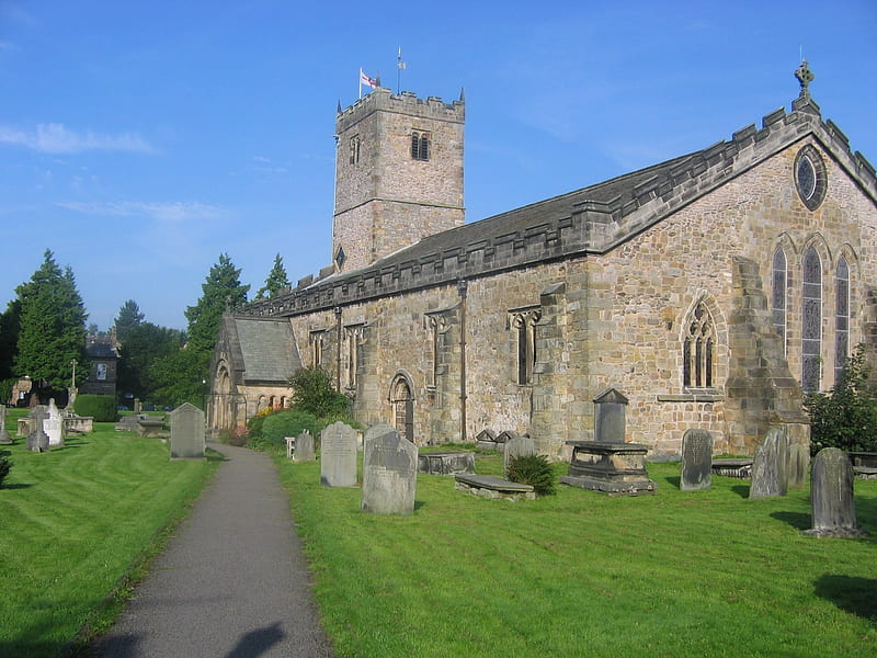 Church in Kirby-Lonsdale UK, path, stones, sky, church, HD wallpaper