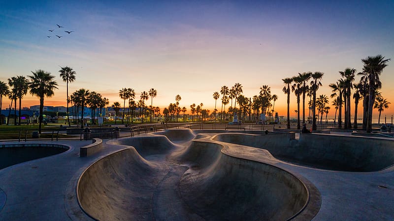 Venice Beach Skatepark Sunset Los Angeles California Bing, HD wallpaper