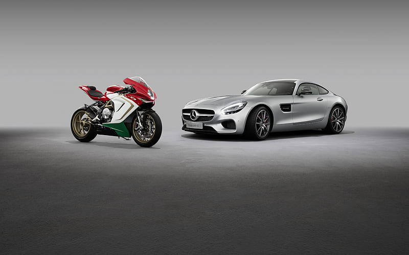 Mercedes-AMG GT Coupе, 2020, MV Agusta F3 800, supercar, racing motorcycle, car or motorcycle, Mercedes, HD wallpaper