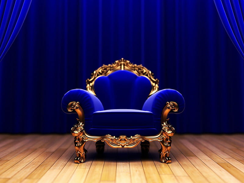 Royal Armchair, furniture, architecture, royal, armchair, blue and gold, HD wallpaper