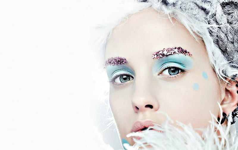 Julia Frauche, model, woman, make-up, winter, girl, white, pink, blue, HD wallpaper