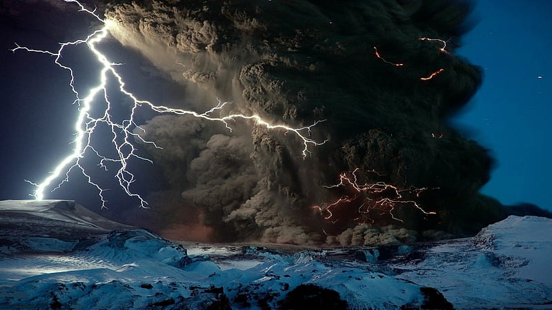 Volcano Ash and Lightning, Mountains, Volcanos, Lightning, Nature, Ash, HD wallpaper