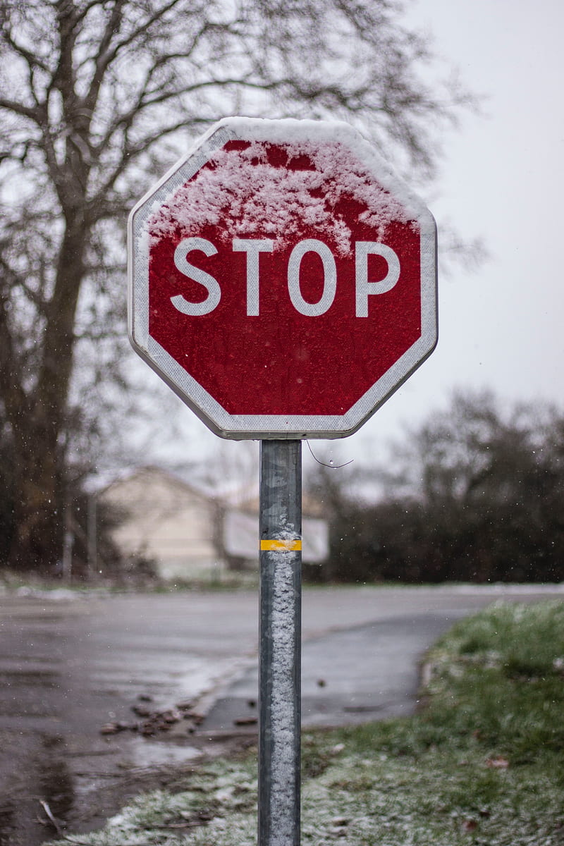 sign, stop, inscription, words, snow, HD phone wallpaper