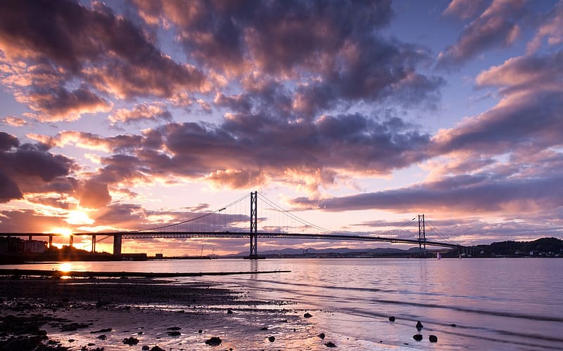 Bridges, Sunset, Shore, Ocean, Bridge, Cloud, Golden Gate, HD Wallpaper