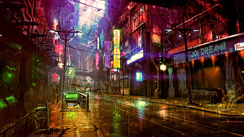 Wallpaper : cyberpunk, science fiction, neon, artwork, night, city lights,  digital art, building, palm trees, bridge, car, taillights, street light  1969x3500 - Inrro - 2242856 - HD Wallpapers - WallHere