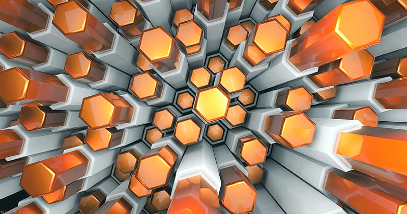 hexagon towers, top view, structure, 3D, HD wallpaper