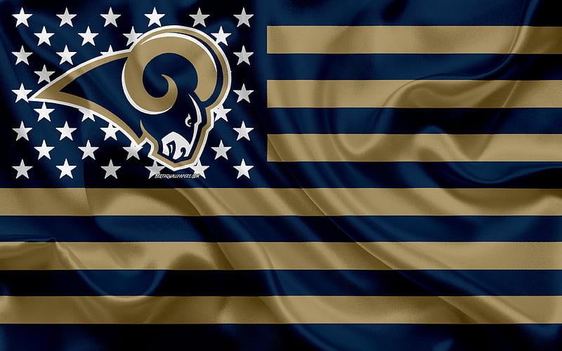 Los Angeles Rams, American football team, creative American flag, blue gold flag, NFL, Los Angeles, California, USA, logo, emblem, silk flag, National Football League, American football, HD wallpaper