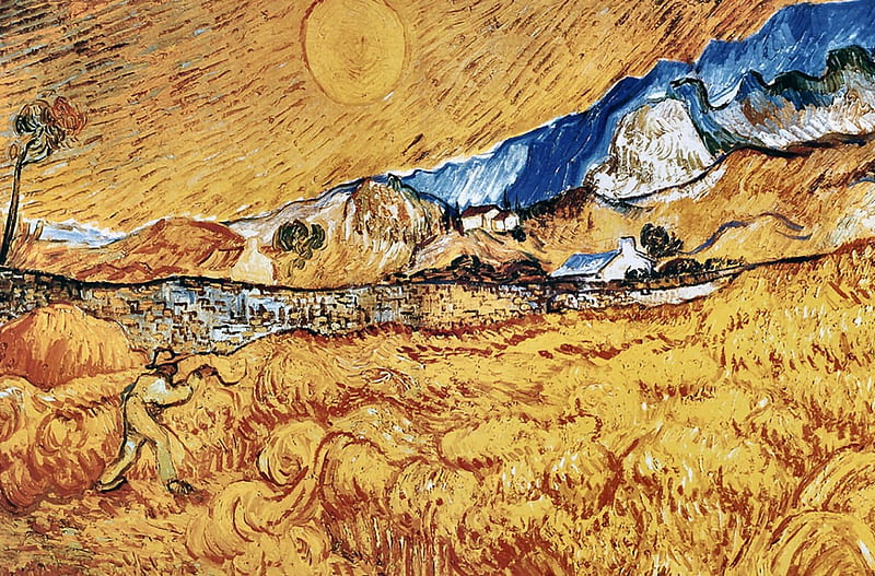 La Mietitura 1, art, old master, Van Gogh, artwork, Vincent VanGogh, VanGogh, painting, wide screen, scenery, oldmaster, landscape, HD wallpaper