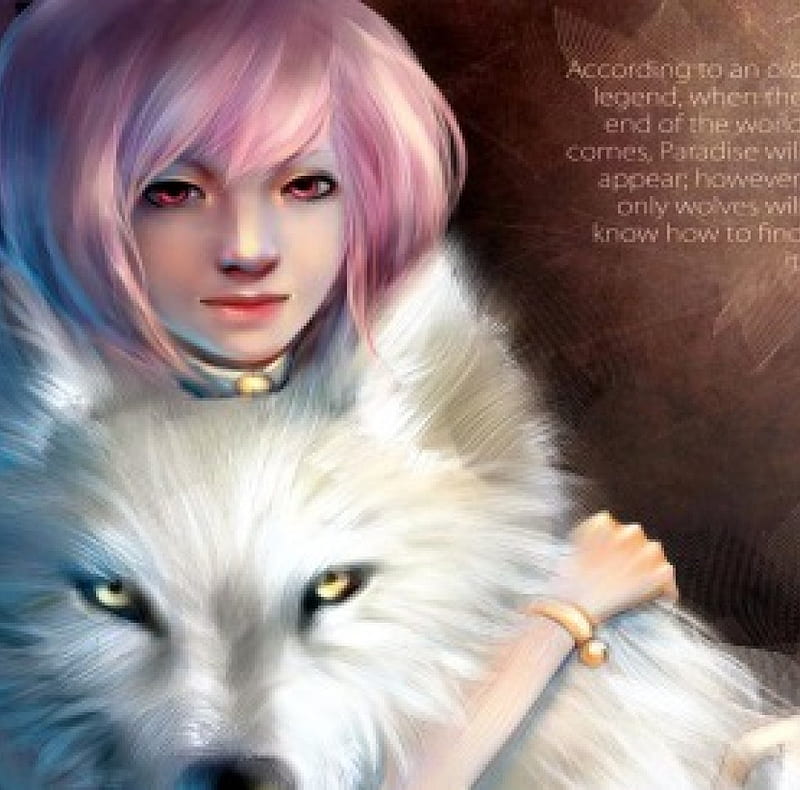 ...Only Wolves will know..., predator, girl, artwork, winter, HD wallpaper