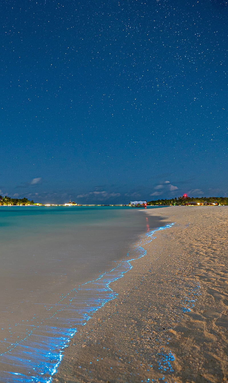 sea, beach, ocean, night, HD phone wallpaper