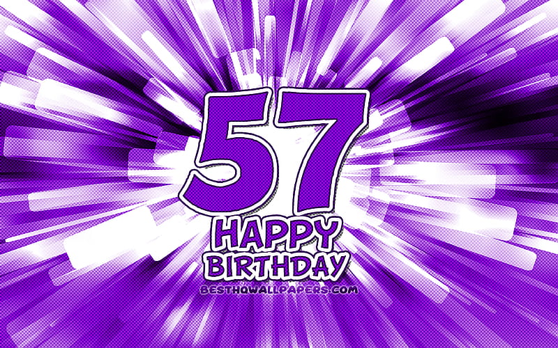 Happy 57th birtay violet abstract rays, Birtay Party, creative, Happy 57 Years Birtay, 57th Birtay Party, 57th Happy Birtay, cartoon art, Birtay concept, 57th Birtay, HD wallpaper