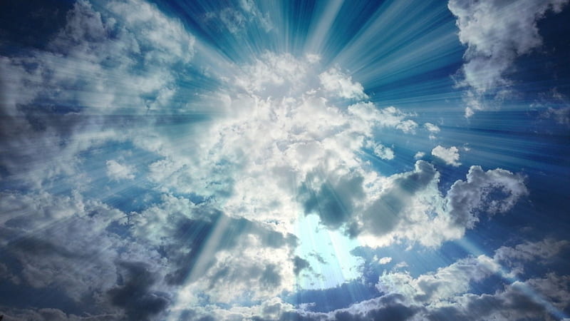 heavenly sun rays, sunbeams, sky, rays, clouds, HD wallpaper