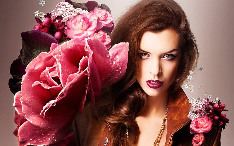 Beautiful Lady, rose, macro, flowers, bonito, eyes, fashion, lady, pink ...