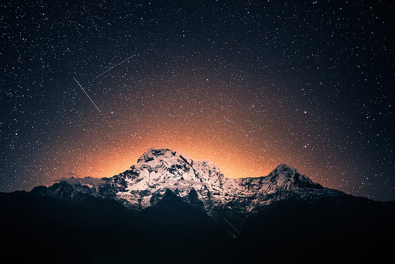 Shooting Stars Over Annapurna Mountains , shooting-star, sky, stars, mountains, nature, HD wallpaper