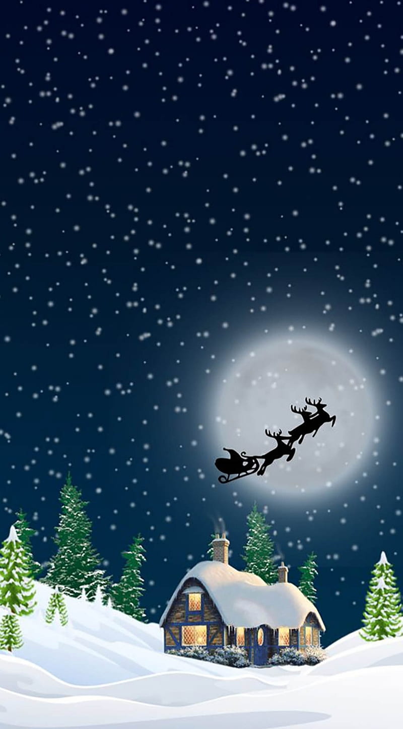 Santa sleigh winter, reindeer, holiday, HD phone wallpaper