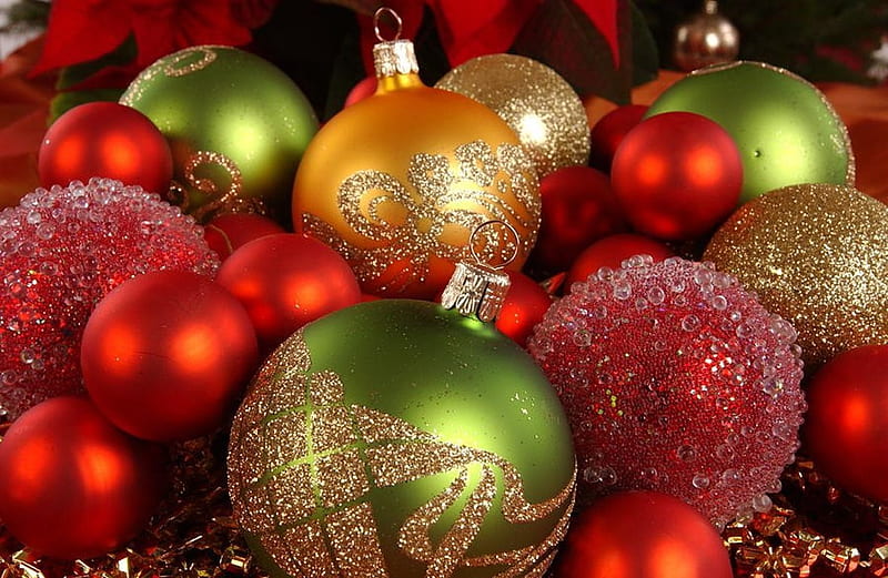 Christmas Bulbs, ornaments, festive, holiday, glitter, colors, HD wallpaper