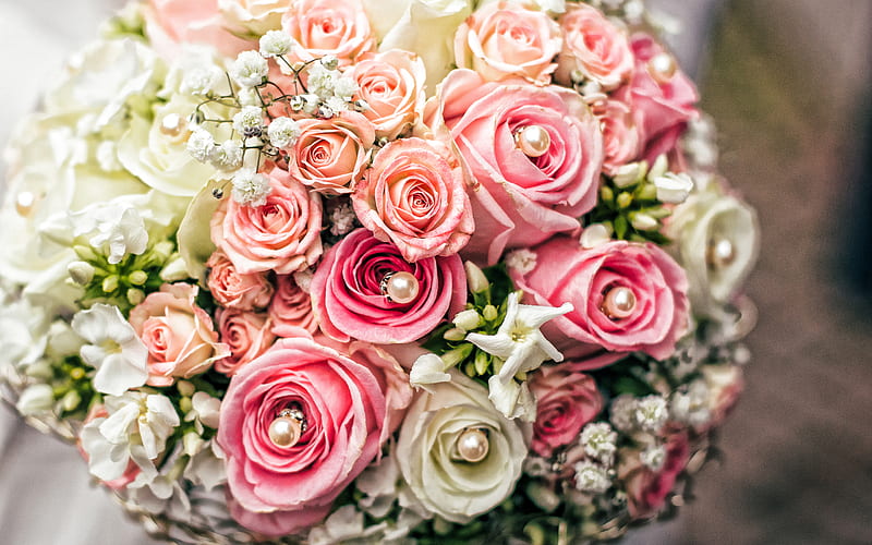 wedding bouquet of roses, bridal bouquet, beautiful flowers, roses, bride with a bouquet, wedding concepts, HD wallpaper