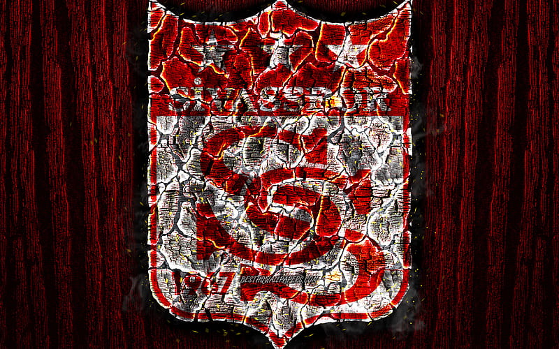 Sivasspor FC, scorched logo, Super Lig, red wooden background, turkish football club, grunge, Sivasspor, football, soccer, Sivasspor logo, fire texture, Turkey, HD wallpaper