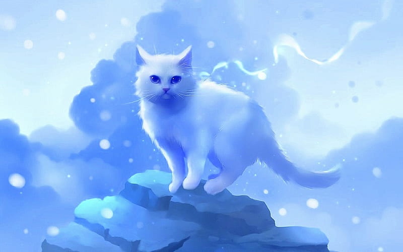 White Hera, pretty, lovely, kitty, digital art, cat, cute, paintings, kitten, drawings, Hera, animals, HD wallpaper