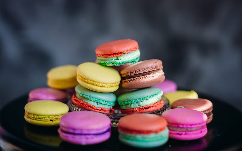 multicolored macaroons, pastries, colorful biscuits, sweets, macaroons, HD wallpaper