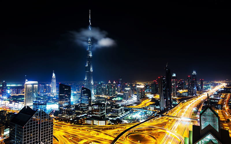 Burj Khalifa, Dubai, tallest tower in the world, skyscrapers, night, Dubai cityscape, Dubai skyline, UAE, HD wallpaper