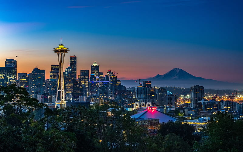 Seattle, sunset, Kerry Park, cityscapes, USA, America, HD wallpaper