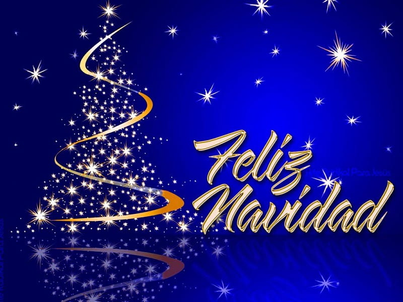 Feliz Navidad, tree, Merry Christmas, greeting, blue, HD wallpaper