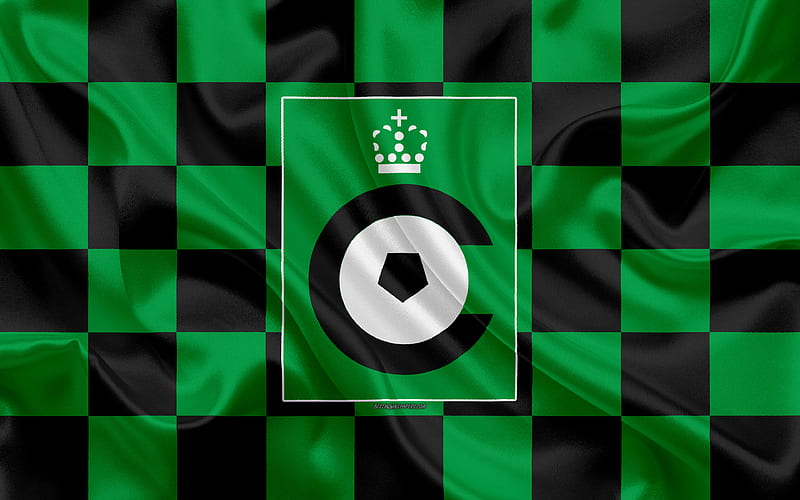 Cercle Brugge KSV logo, creative art, green black checkered flag, Belgian football club, Jupiler Pro League, Belgian First Division A, emblem, silk texture, Brugge, Belgium, football, HD wallpaper
