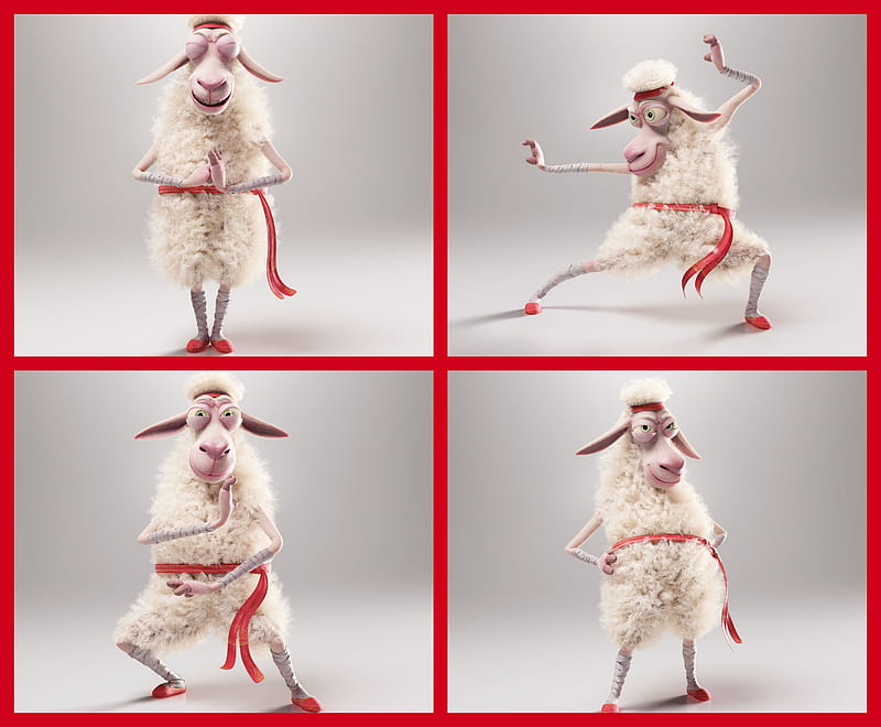Arno the Sheep collage, fantasy, arno, oaie, steferson rocha, collage, white, red, sheep, funny, ninja, HD wallpaper