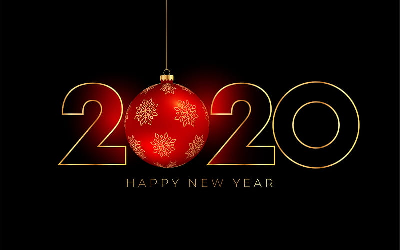 Happy New Year!, red, christmas, craciun, 2020, black, new year, card, HD wallpaper