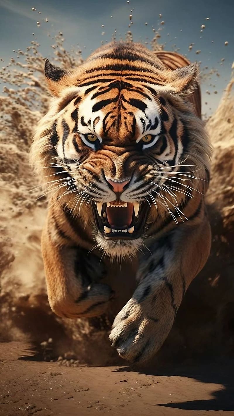 artificial intelligence, Angry Roaring Tiger, wild animal, big cat, HD phone wallpaper