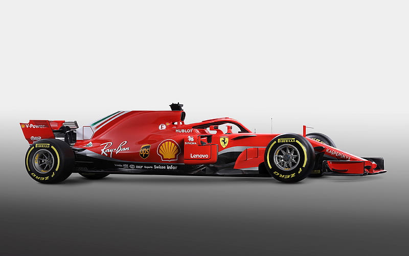 Ferrari SF71H, 2018, F1, side view, new Ferrari racing car, Italian team, new pilot defense, Formula 1, cockpit protection, Ferrari, HD wallpaper