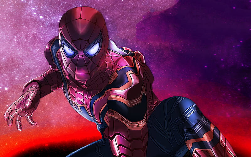 Spiderman 2018 movie, artwork, superheroes, Spider-Man, Avengers Infinity War, Spiderman in space, HD wallpaper