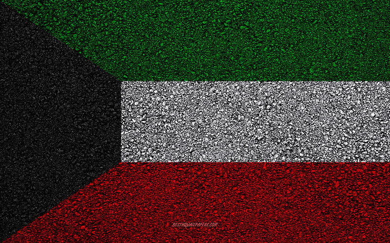 Flag of Kuwait, asphalt texture, flag on asphalt, Kuwait flag, Asia, Kuwait, flags of Asia countries, HD wallpaper