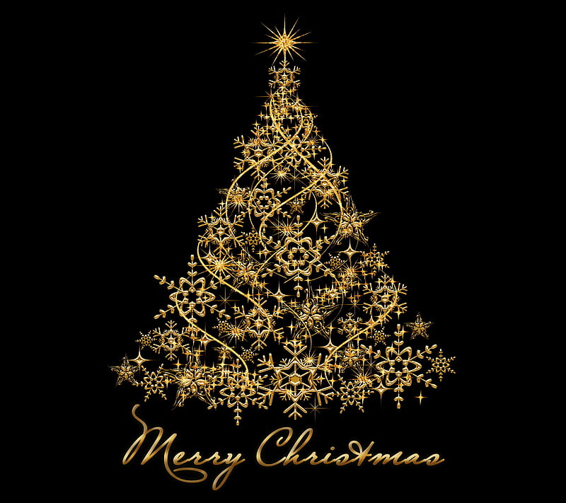 Xmas Tree by Marika, by marika, christmas, gold, merry, snowflakes, HD wallpaper