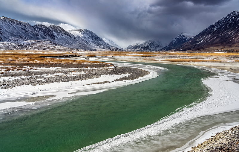 Earth, River, Mongolia, Mountain, Snow, HD wallpaper