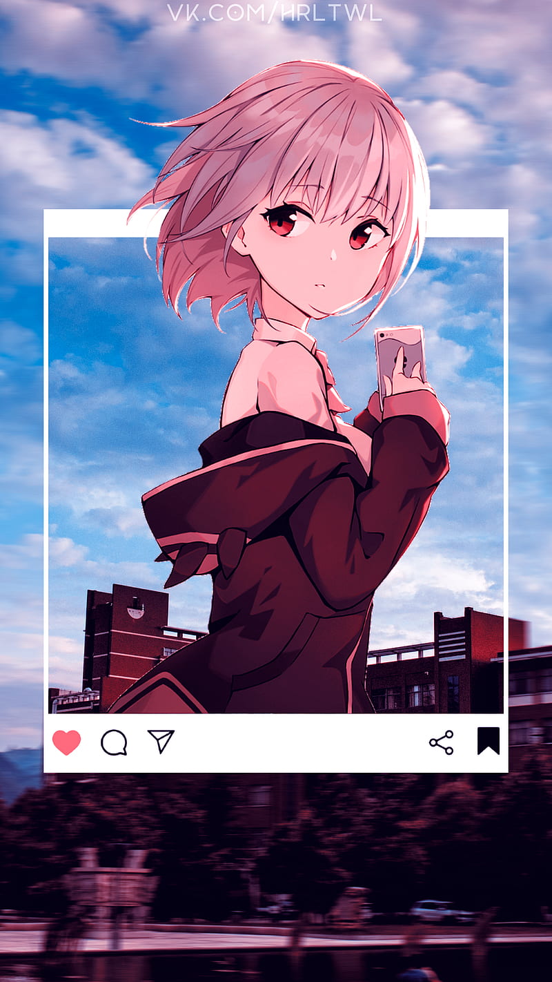 HD wallpaper: anime girl, profile view, pink hair, red eyes, coat