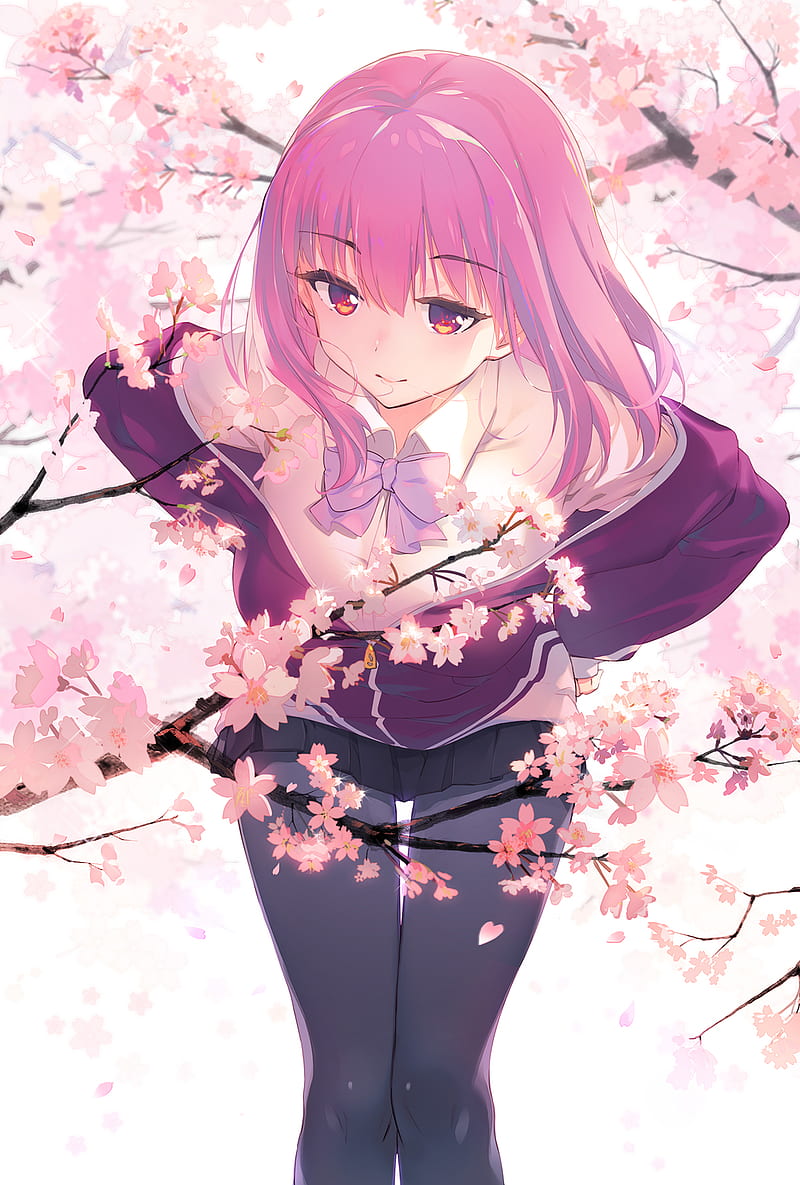 Moko Yakushiji HD-wallpaper-shinjou-akane-anime-girls-ssss-gridman-women-looking-at-viewer-pink-hair-smiling-schoolgirl-school-uniform-bow-tie-shirt-skirt-pantyhose-cherry-blossom-branch-portrait-display-fan-art
