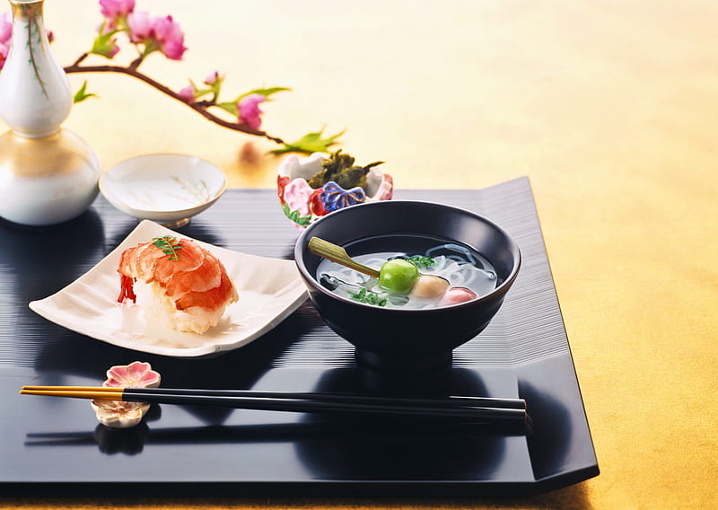 Obento, meal, shrimp, japanese, food, chopsticks, HD wallpaper