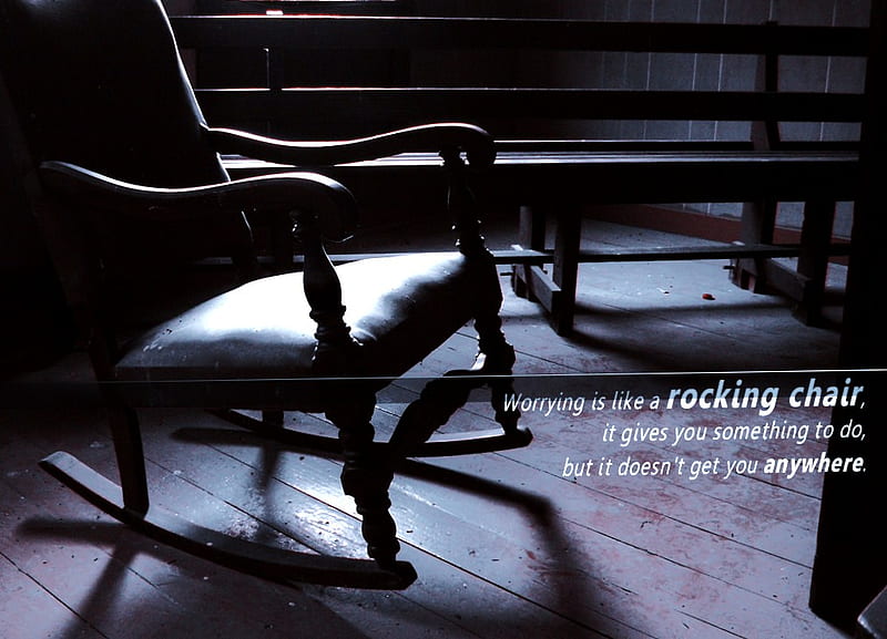 Worrying, wood floor, dark, rocking chair, quote, HD wallpaper
