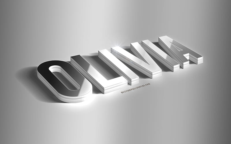 Olivia, silver 3d art, gray background, with names, Olivia name, Olivia greeting card, 3d art, with Olivia name, HD wallpaper